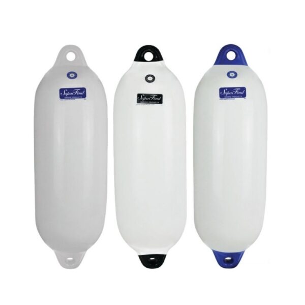 SUPAFEND PVC Boat Fenders, Small-Medium-Large-XL, White Fender, Blue/Black Tip (a)