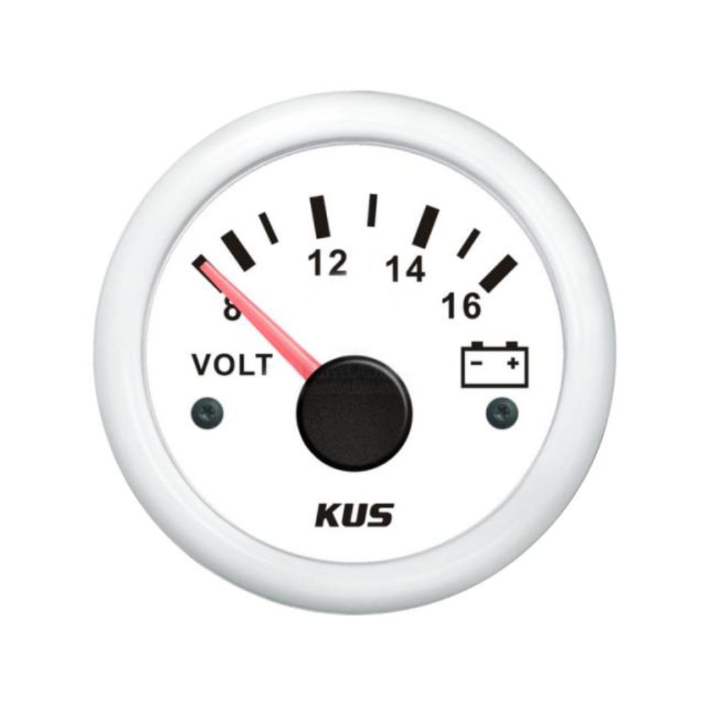 KUS Digital Voltmeter Gauge, 8-16V, White/Red/Yellow 52mm